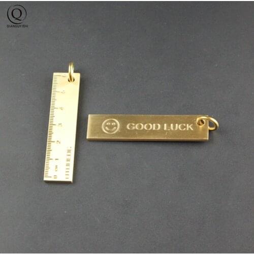 Pure Copper Good Luck Ruler Keychains Pendants Jewelry Vintage Brass Lucky Smiley Face EDC Tool Car Key Chain Hangings Trinkets