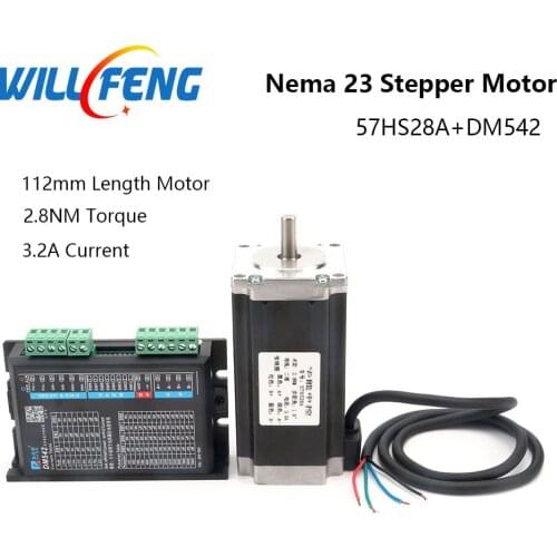 Will Feng Nema 23 Stepper Motor Kit 112mm Length 2.8Nm Torque 3.0A With Digital Driver DM542 For CNC Engraving Milling Machine