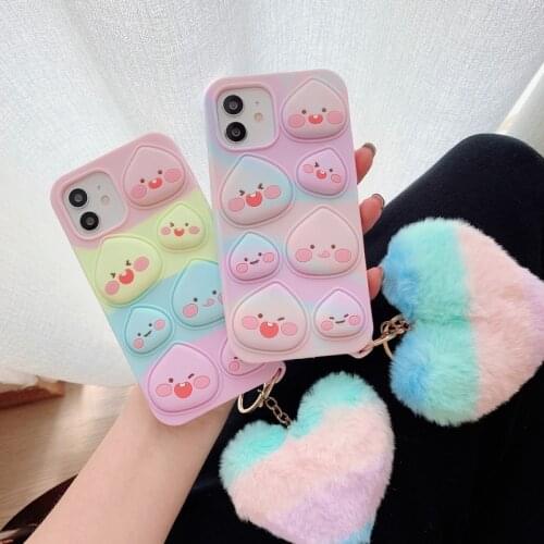 Relive Stress Fidget Toys Push Bubble Phone Cases For iPhone6s 6 7 8 Plus X XR XS 11 12 Pro Max SE Cartoon Fart Peach Soft Cover