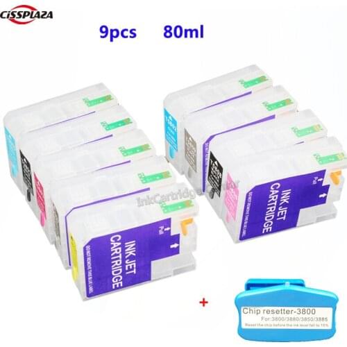 CISSPLAZA 9pcs compatible for epson pro3800c pro 3800c empty Refillable Ink Cartridges For 3800 + chip resetter T5811