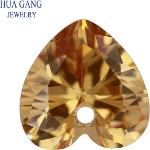 Champagne Loose CZ With Hole AAAAA Heart Shape Cubic Zirconia Stone Loose For DIY Jewelry Making Zircon4x4~12x12mm High Quality