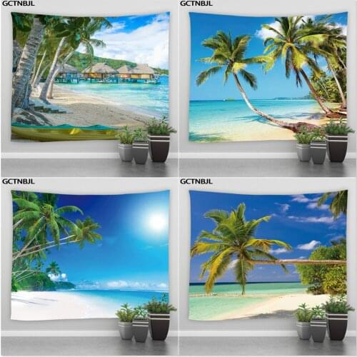 Ocean Landscape Tapestry Sea Beach Palm Tree Living Room Bedroom Background Wall Hanging Curtain Tablecloth Outdoor Home Decor