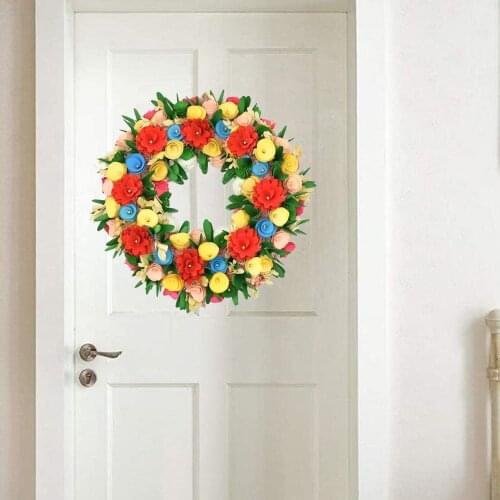14" Door Wreaths, Round Artificial Flower Front Door Easter Garland for Spring Summer All Seasons Round Floral Wreath Decor