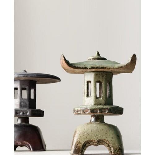 Stoneware Incense Burner Aromatherapy Imitation Pavilion Building Candlestick Vintage Essential Oil Lamp Furnace