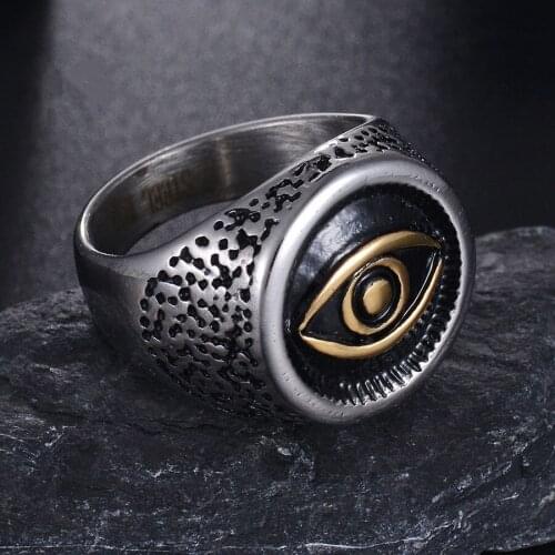 Mans All-see Eye Ring For Gold-color eye symbol 316L Stainless steel Signet Ring Mens Jewelry