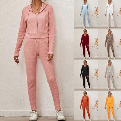 Women Sets 2 Piece Hooded Sweatshirts Pants Sports Suits Plus Size Gymwear Workout Clothes Long Sleeve Hoodies Casual Tracksuit