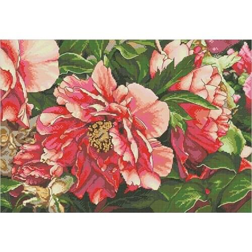 Coral peony patterns Counted Cross Stitch 11CT 14CT 18CT DIY Chinese Cross Stitch Kits Embroidery Needlework Sets
