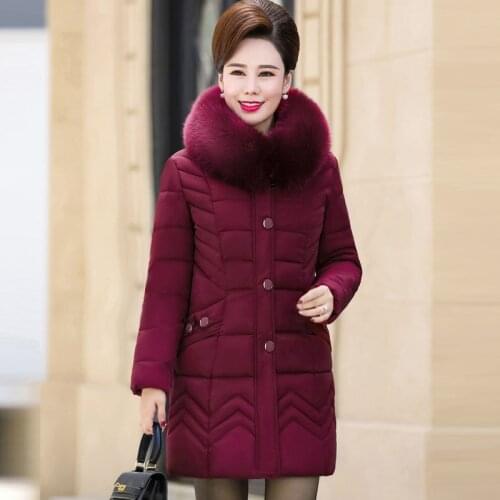 2020 New Middle-aged Winter Jacket Femme Hooded Down Cotton Coat Mom Thick Warm Jacket Cotton Padded Wadded Parkas L-4XL A415