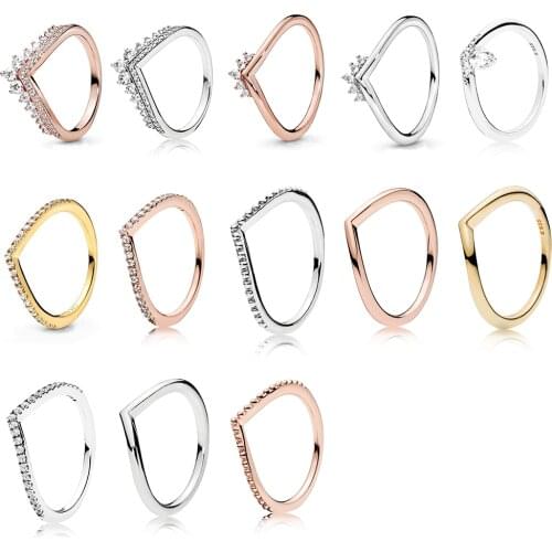 Fashion Classic Rose Gold, Golden, Silver Glowing Wish, Ms Vermeil, Headdress Wishbone Ring Original Woman Jewelry Birthday Gift