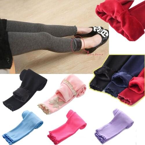 Fashion Baby Girls Toddler Kids Lace Up Ninth Casual Pants Winter Warm Fleece Cute Leggings Slim Children 2020 Hot Clothing