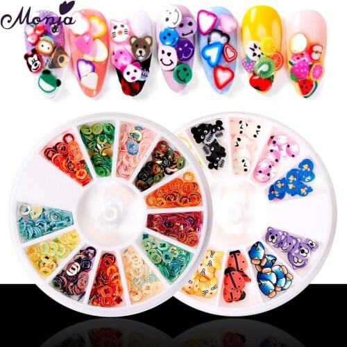 Monja 12 Grids/Box Colorful Hollow Circle Nail Art Sequins Cat Dog Cute Animal 3D Pattern Glitter Flakes DIY Manicure Decoration