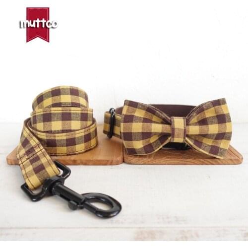 MUTTCO retailing self-design collar THE BROWN YELLOW PLAID double cloth handmade basic collar with bow tie 5 sizes UDC067H