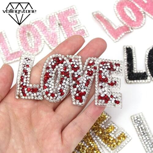 LOVE Rhinestone Iron On Patches Rhinestone Applique For Clothes Bling Diamonds Clothes Sticker Letter Love Stripe Badge DIY Hat