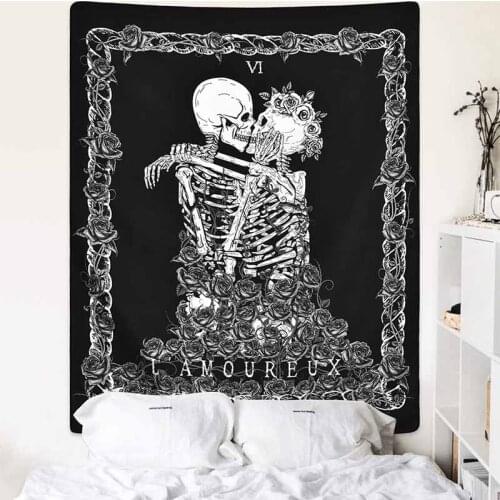 Sun Moon Black Skull Tapestry Wall Hanging Ancient Wall Tapestry Witchcraft Hippie Tapestry Wall Carpets Psychedelic Tapestry