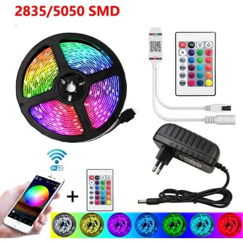 New Led Strip 5050 RGB Bluetooth Flexible Lamp Tape Ribbon 5m 10m 15m 20m Colored LED Strip Light+Adapter+Phone APP Controlled