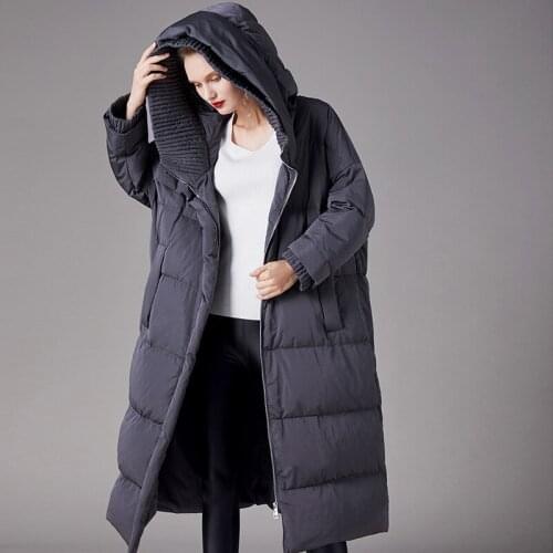 Womens 2019 new coats whom long white duck down 90 thickening han edition loose hooded down jacket on the spot