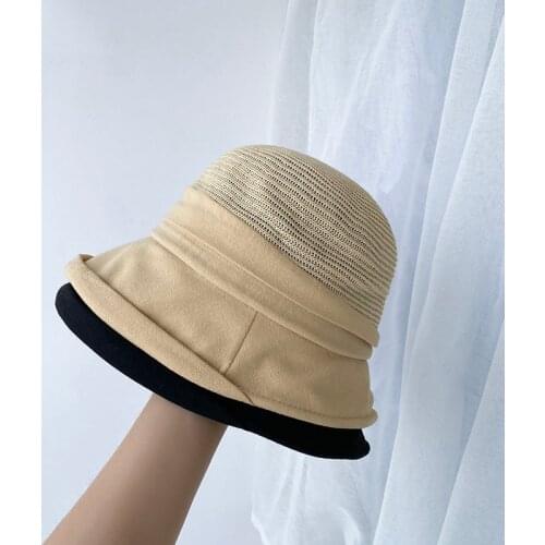 Summer Breathable Sun Protectors Caps Women Black Beige All Match Street Bucket Hat Foldable Fashion Thin Sun Hats 56-58cm 2021