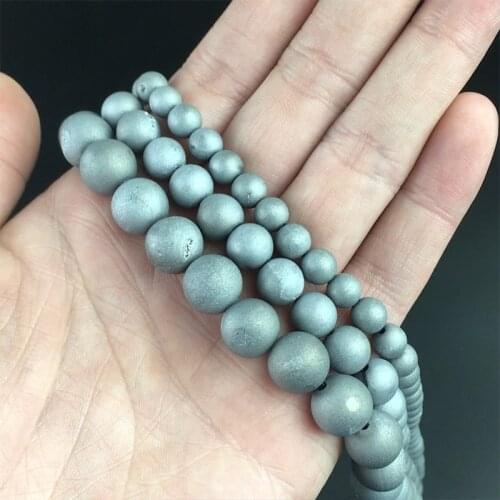 Silver Color Drusy Clusters Crude Metallic Coated Agates Beads For Jewelry Making DIY Charms Bracelet Ear Studs 15'' 6/8/10mm