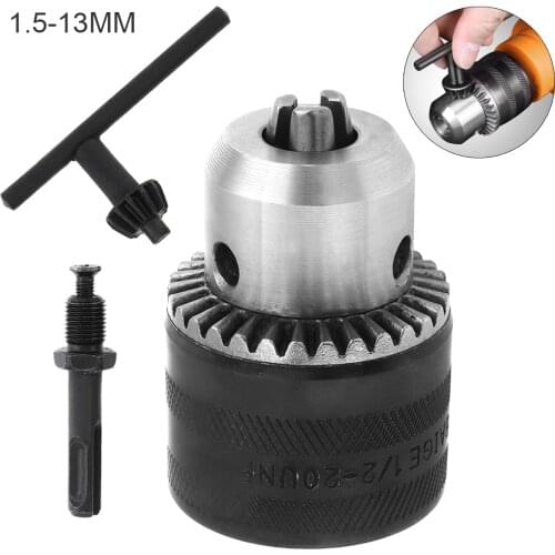 3pcs/set 1.5-13mm 1/2-20UNF Hard Alloy Drill Chuck 13mm Drill Chuck Key Wrench Round Handle Conversion Rod for Hammer Conversion