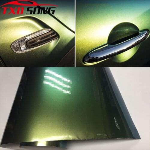High Glossy diamond Chameleon Pearl Glitter Green Gold Vinyl Sticker Car Wrap Foil with Air Release DIY Car Stickers Decals