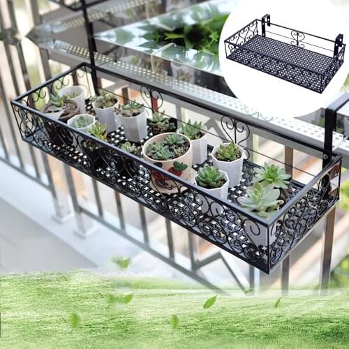 Iron Plant Stand Flower Pot Stand Rack Balcony Flowerpot Railing Shelf Planter Shelf Fence Railing Flower Holder Hanging Rack