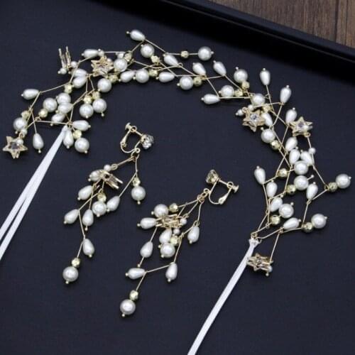 Pearl Crystal Rhinestones Hairbands Tiaras Crowns Wedding Party Prom Hair Earrings Accessories Women Girls Fashion Head Jewelry