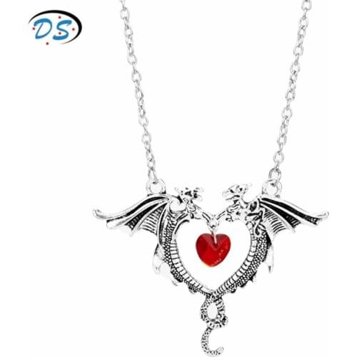 Women Sweater Chain Necklace Crystal Heart Dragon Necklaces Pendants Choker Charms Accessories Boutique Jewellery