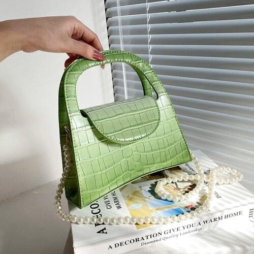 Mini Design Retro Pearl Chain Shoulder Bags For Women 2021 Stone Pattern Crossbody Bag Small Flap Bag Female Pu Leather Handbags