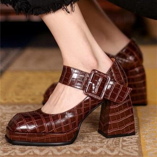 Punk Goth Womens Leather Ankle Boots Thicken High Heel Mary Janes Party Pumps Oxfords 34 35 36 37 38 39 40