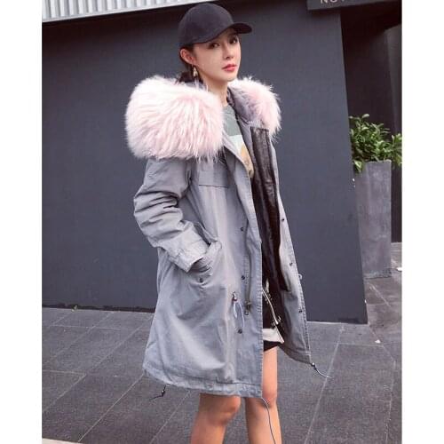 IFUR winter women warm trench coat with big raccoon fur collar 2017 new fashion lady casual long clothing zipper CRJ009