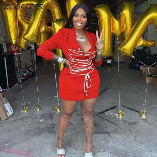 ZOOEFFBB Sexy V Neck Bandage Dress Women 2021 Fashion Vestidos Elegant Long Sleeve Blazers Female Nice Chic Mini Shirt Dresses