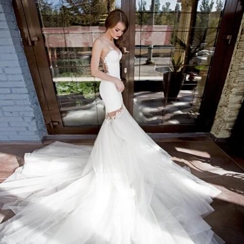 New 2021 Mermaid Backless Wedding Dresses Deep V Neck Beaded Detachable train Bridal Gowns Vestidos de novia 2021 Custom