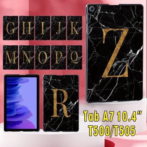 Tablet Hard Shell Case for Samsung Galaxy Tab A7 10.4 Inch SM-T500 SM-T505 Black Marble Letter Case + Free Stylus