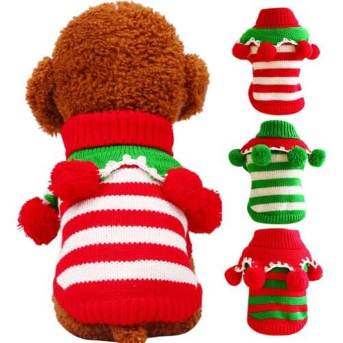 Winter Puppy Dog Christmas Thick Color Contract Striped Sweater Pet Clothes