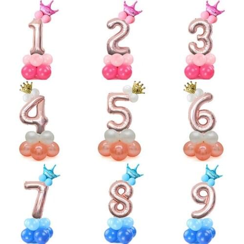 1set 32inch Gradient Rainbow Foil Number Balloons Crown Digital Helium Balloon Baby Shower Birthday Decor Globos Party Supplies