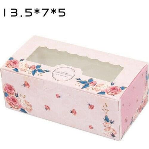 10pcs Three Sizes Food Packaging Paper Box Pink Rose Windowed Cupcake Boxes 2/4/6 Cake Case For Party Wedding