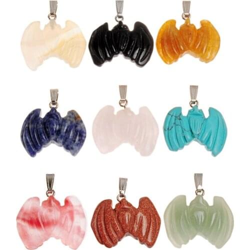 12pcs Natural Stone Blue Sandstone Multicolor Vampire Bat Men Vintage Gothic Roses Quartz Crystal Charm Pendants for Making Free
