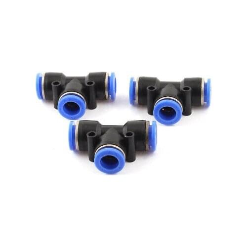 3 Pcs Pneumatic T Connector Tube OD 6/13" Air Tube Quick Release Fittings