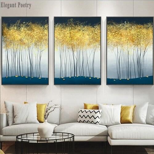 Abstract Forest Golden Leaf Art Poster Nordic Landscape Canvas Print Wall Painting Modern Style Decorative Picture Home Decor