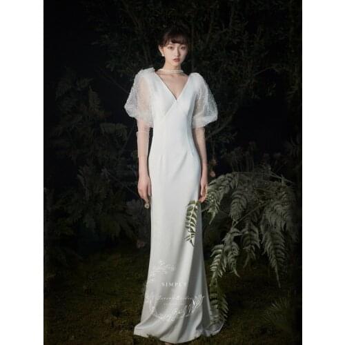 Satin Mermaid Wedding Dress Sweetheart Collar Puffy Sleeves Robe De Soiree Bride To Be атласное платье Robe De Mariée