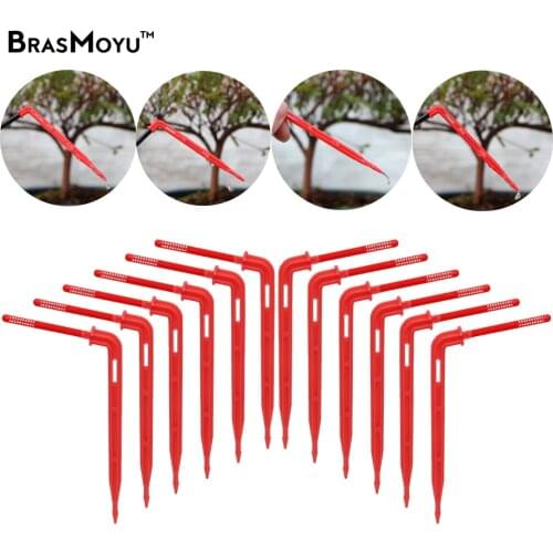 BRASMOYU 50-1000PCS 1/8'' Red Drippers 3/5mm Bending Arrow Emitters Garden Potted Irrigation Watering Micro Drip System Fittings