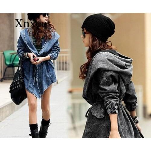 Spring and Autumn Womens Jeans Jacket New Style Jeans Jacket Retro Long Sleeve Slim Hoodie Xl Hooded Jacket