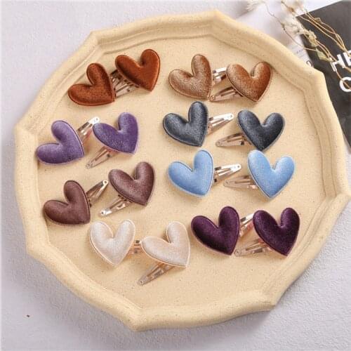 Heart-Shape Baby Hair Clips Girls Hairpins Velvet Children Lovely Barrettes Korean Style Solid Hairgrips Kids Hair Accessories