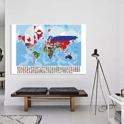 150*100cm The World Map Home Decorative Map with National Flags Non-woven Canvas Painting Wall Decoration Classroom Supplies