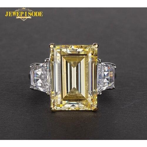 Jewepisode Real Silver 925 10X14mm Citrine Ruby Lab Moissanite Rings for Women Anniverdary Party Fine Jewelry Ring Wholesale