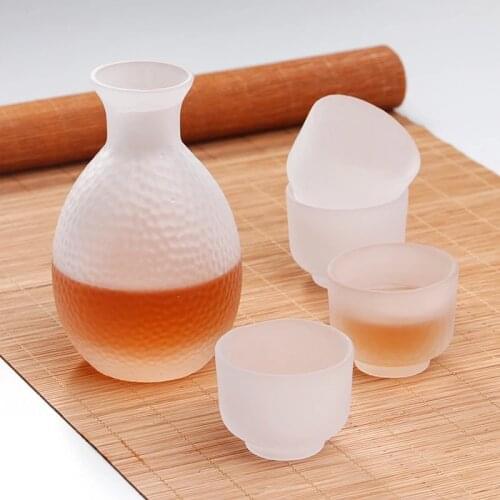 Creative Japanese Glass Sake Set One Pot Four Wine Glass Sake White Wine Pot Flagon Handmade Clear Cups Home Bar Drinkware Gifts