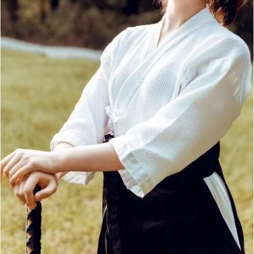 Summer thin blue/white Pure cotton Japanese kendo honeycomb uniforms hakama Iaido TOPS Aikido martial arts suit