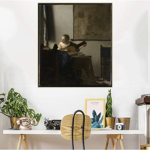 Citon Johannes Vermeer《Young Woman with a Lute》Canvas Oil Painting Artwork Picture Poster Painting Wall Decor Home Decoration