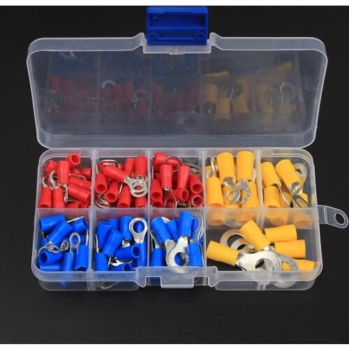128Pcs Insulated Ring Terminal Crimp Connector Kit Ring Cable Wire Connectors Cord Pin End Butt Terminals