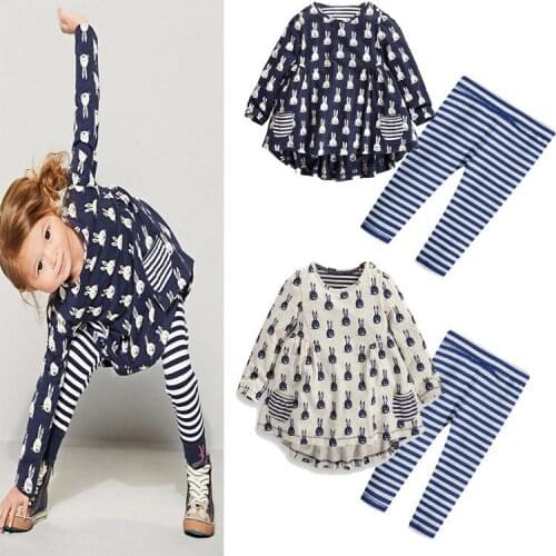 New Hot 2018 Brand Kids Baby Girl Toddler Bunny Shirt Dress + Leggings 2pcs Kid Clothes